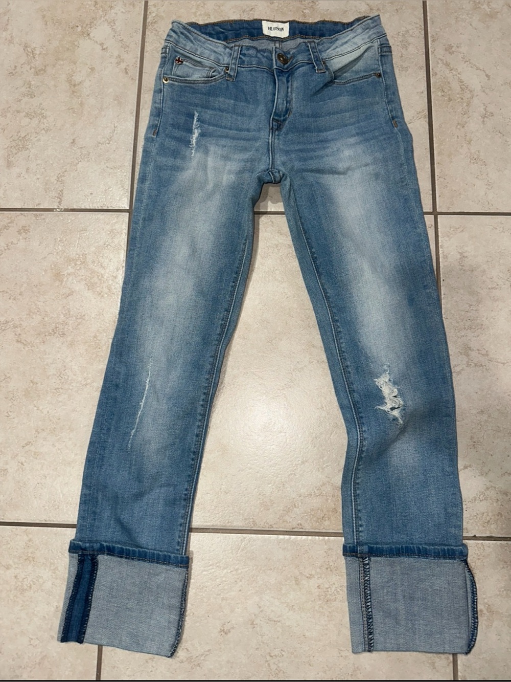 Hudson Girls Distressed Skinny Jeans Size 16 Light Wash Denim